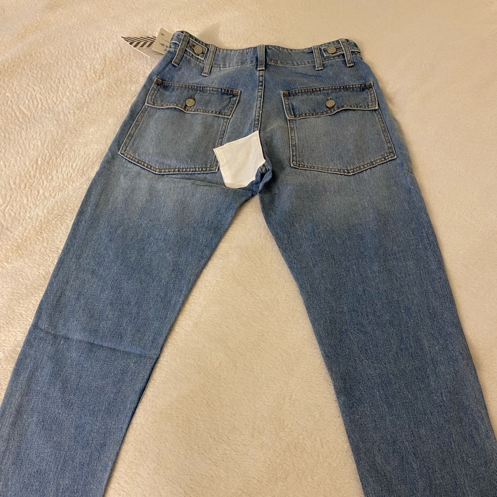 Free People SR vs Sandrine Rose indigo distressed cargo jeans with patch… - Picture 7 of 14